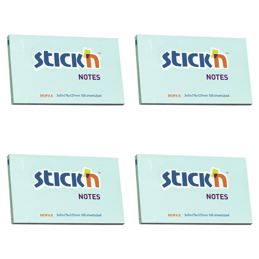 Stick'n Jot It On #5 Sticky Notes, 76 x 127 mm, Pastel Blue, 4-Pack