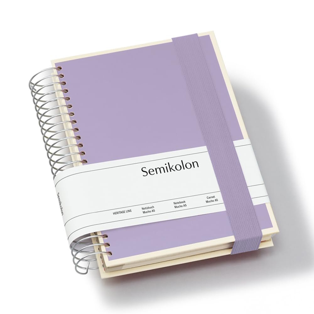Semikolon 370070 Mucho A5 Spiral Notebook, 15.7 x 21.7 cm, 110 Squared, Lined, and Blank Pages Each, Lilac Silk