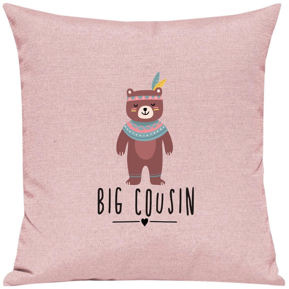 Kleckerliese 40 x 40 cm Pink Cushion Cover, Native American Animal Motif, Brown Bear “Big Cousin”