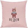 Kleckerliese 40 x 40 cm Pink Cushion Cover, Native American Animal Motif, Brown Bear “Big Cousin” view 1