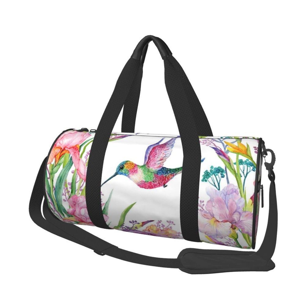 Round Travel Duffel Bag – Garden with Birds and Flowers