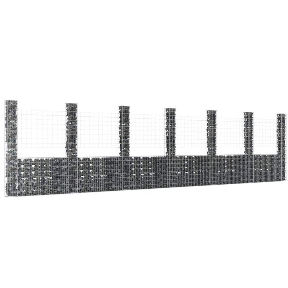 JUNZAI U-Shaped Gabion Basket with 7 Columns, Iron, 740 x 20 x 200 cm