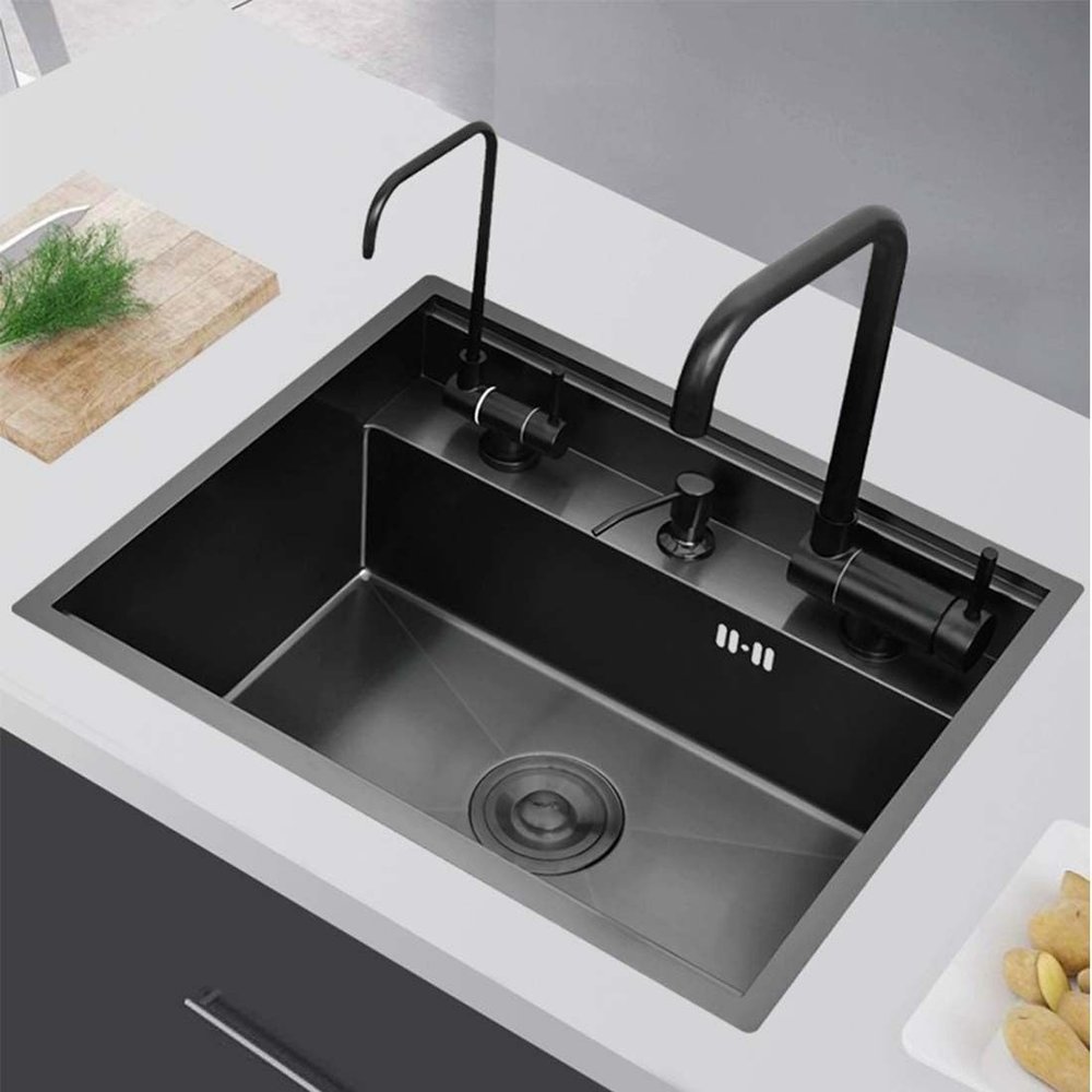 Concealed 304 Stainless Steel Nano Single-Bowl Kitchen Sink, Black, 55 x 45 cm