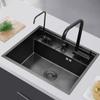 Concealed 304 Stainless Steel Nano Single-Bowl Kitchen Sink, Black, 55 x 45 cm view 1