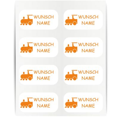 INDIGOS UG Kids’ Name Labels, 23 x 12 mm, 60 Stickers, Orange Train