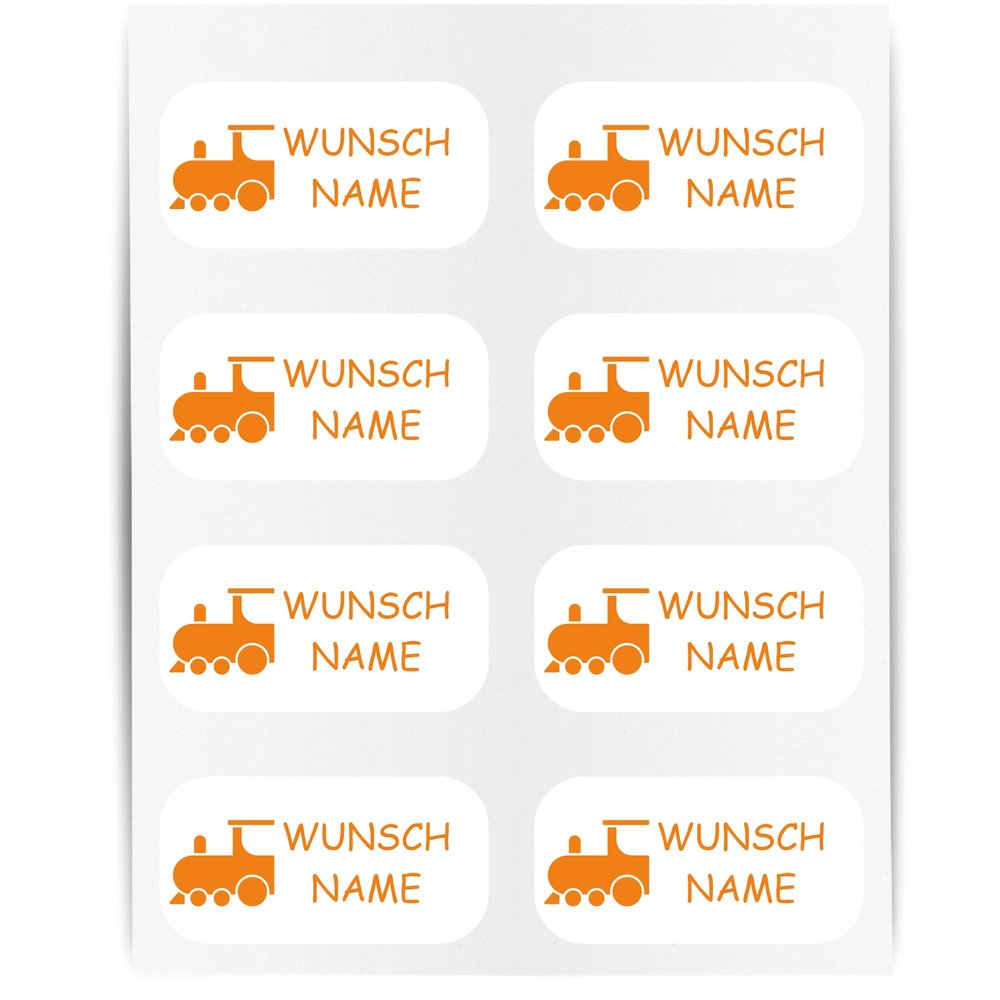 INDIGOS UG Kids’ Name Labels, 23 x 12 mm, 60 Stickers, Orange Train