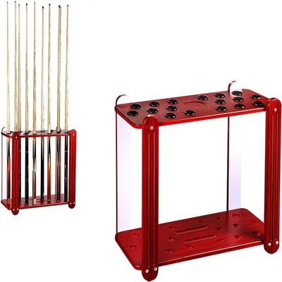 BAZAC 18-Cue Rack, Red Wood Grain, Excellent Quality and Appearance, Space-Saving Pool Cue Holder