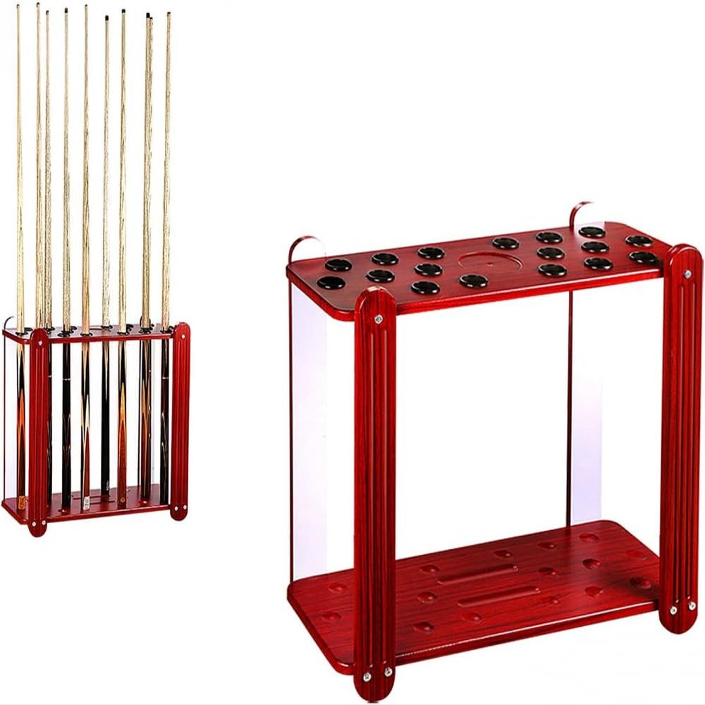 BAZAC 18-Cue Rack, Red Wood Grain, Excellent Quality and Appearance, Space-Saving Pool Cue Holder