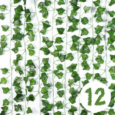 Vinabo Artificial Ivy, 12-Piece Ivy Garland, 2.1 m Green Ivy Vine for Garden, Wedding, Party, Wall Decor, Halloween and Patio