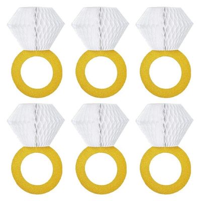 Fituenly Engagement Party Decorations, Bridal Shower Supplies, Honeycomb Ring Hanging Decorations, Gold Glitter Diamond Rings (6 Pcs), Engagement Ring Decorations