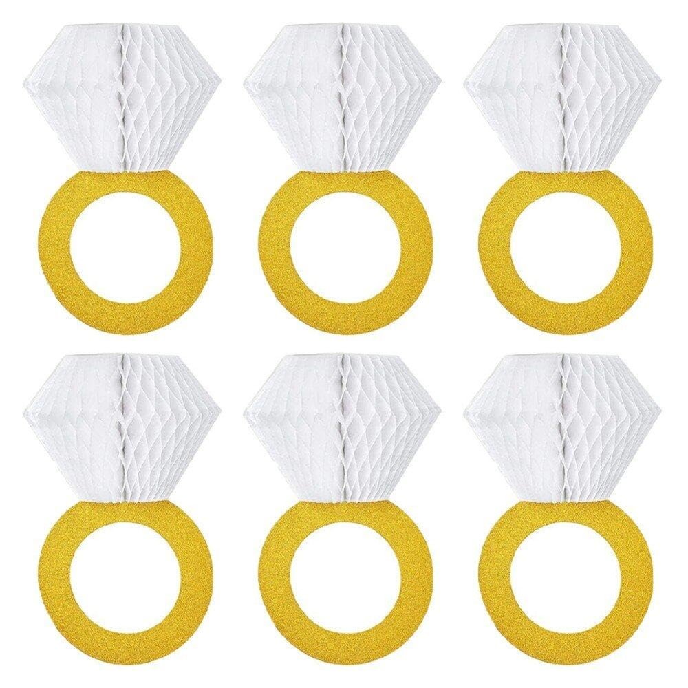 Fituenly Engagement Party Decorations, Bridal Shower Supplies, Honeycomb Ring Hanging Decorations, Gold Glitter Diamond Rings (6 Pcs), Engagement Ring Decorations