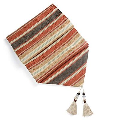Canvas Tassel Tablecloth for Weddings and Outdoor Home Décor (Color: Dark Brown A, Size: 33 cm x 180 cm)