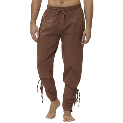 Beokeuioe Men's Pirate Costume Pants, Black Lace-Up Medieval Cosplay Trousers