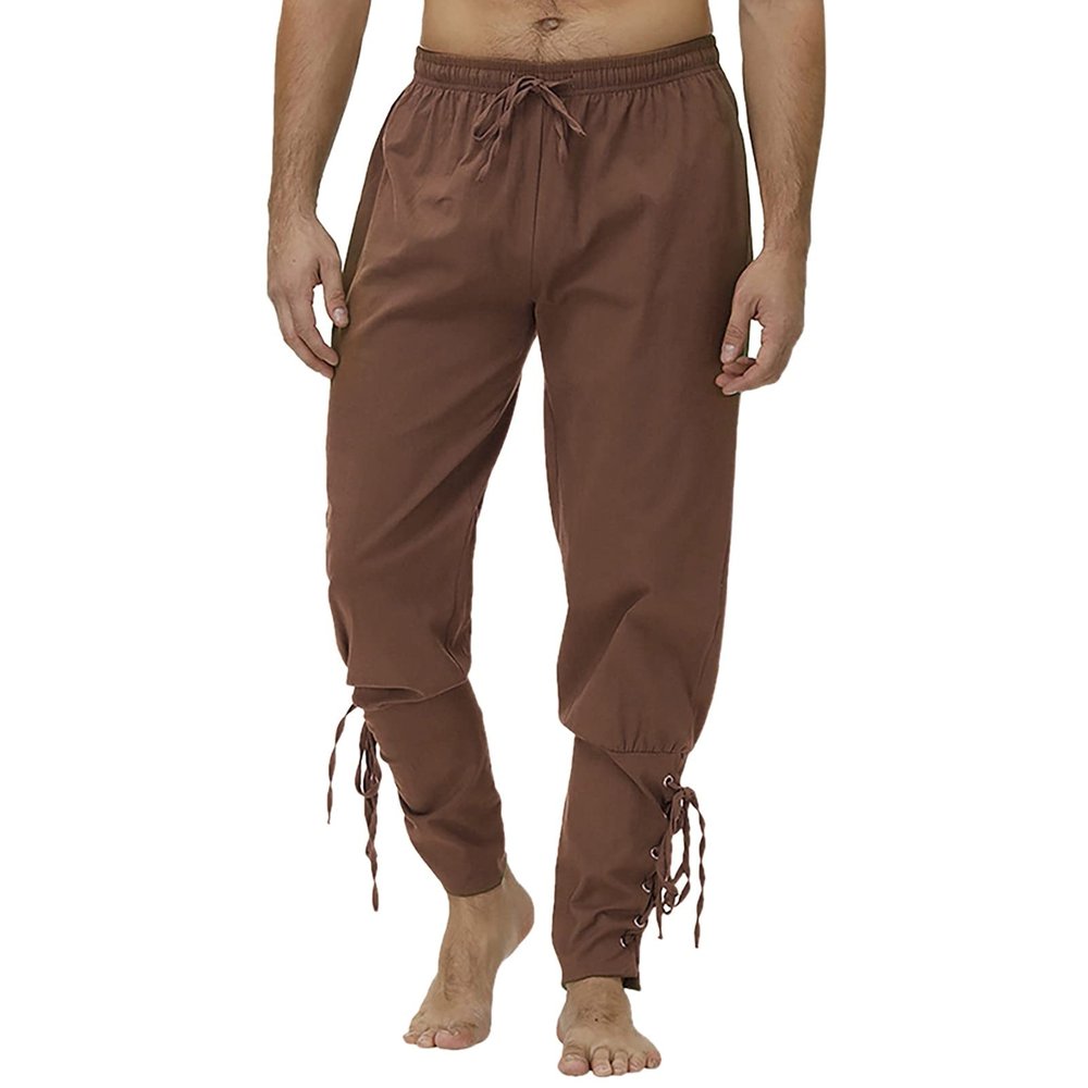 Beokeuioe Men's Pirate Costume Pants, Black Lace-Up Medieval Cosplay Trousers