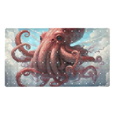Non-Slip Bathtub Mat, 15.7 x 27.9 in, Ocean Octopus on Sky and Clouds, PVC Bath Mat, Machine Washable