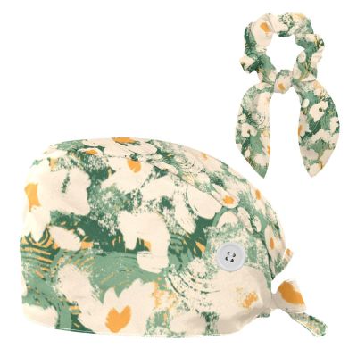 Dinosaur Scrub Turban Caps with Hair Ties, Color 2