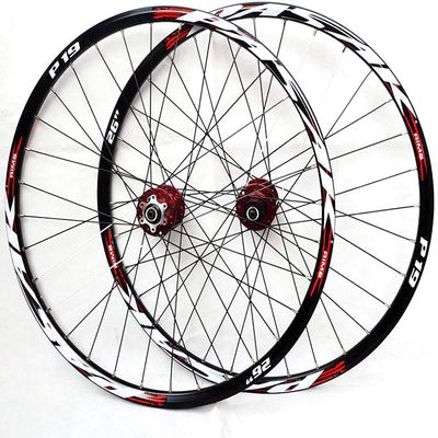 ZECHAO Mountain Bike Wheelset, 26/27.5/29 in, Double-Wall Aluminum, 32-Hole, Quick-Release, Disc Brake, 7–11-Speed, Red