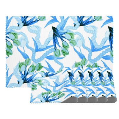Blue Spring Tulips and Pearls Placemats for Dining Tables, 12 x 18 in, Non-Slip, Heat-Resistant Kitchen Table Mats