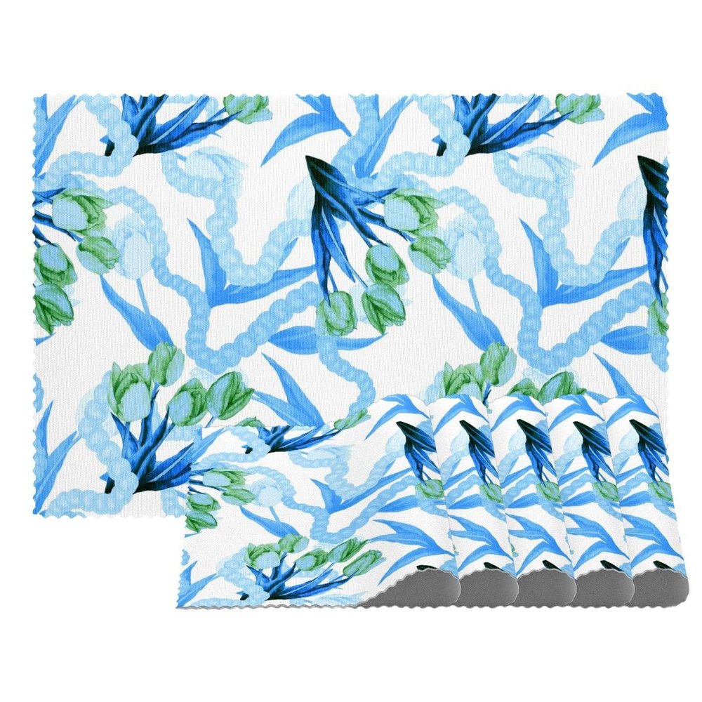 Blue Spring Tulips and Pearls Placemats for Dining Tables, 12 x 18 in, Non-Slip, Heat-Resistant Kitchen Table Mats