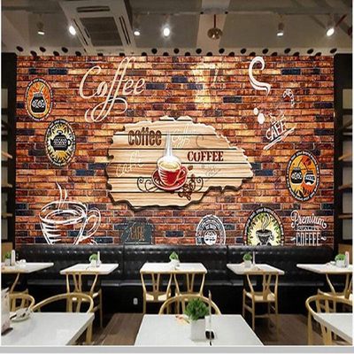 3D Customizable Photo Wallpaper, Retro Café Brick Wall, Waterproof Peel-and-Stick, 200 x 150 cm