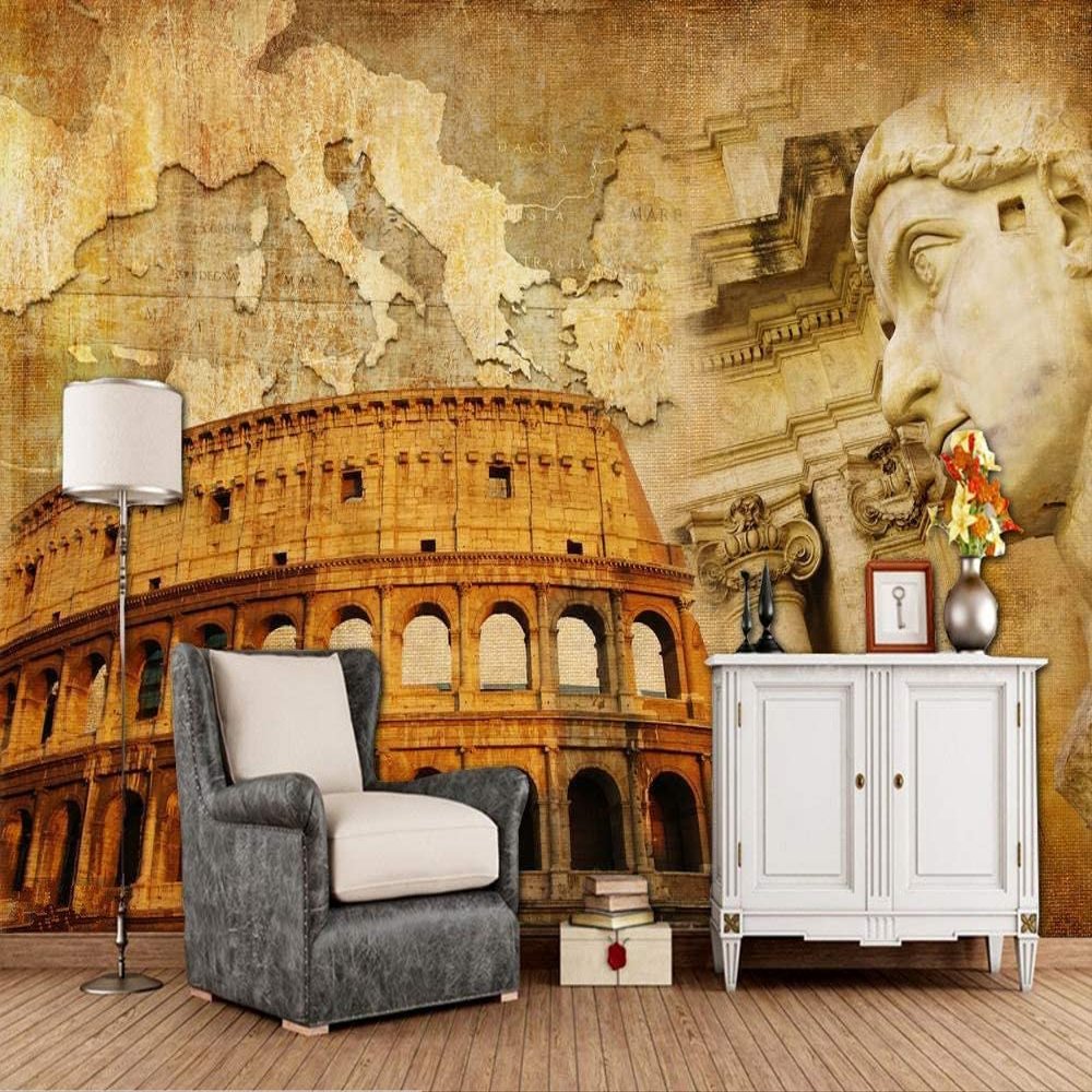 Custom 3D Wall Mural, Retro Building Figures, Peel-and-Stick, 400 x 280 cm