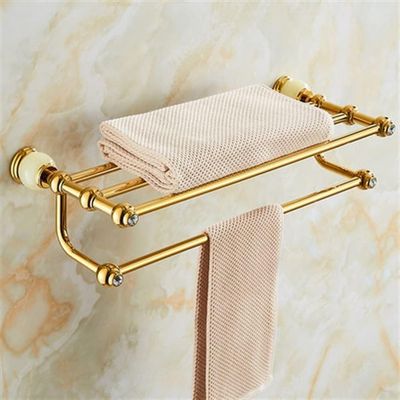 Brass Bathroom Towel Rack with Copper and Jade