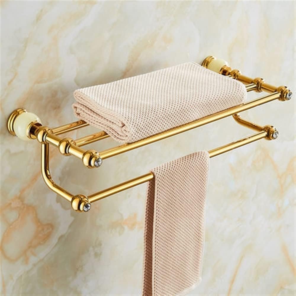 Brass Bathroom Towel Rack with Copper and Jade