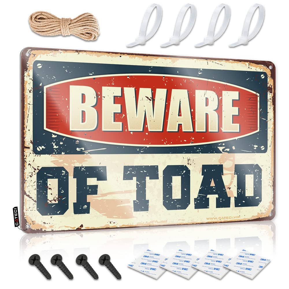 Dsoluuing Retro “Beware of Toad” Bar Metal Tin Sign, Beer Limit Sign (Size: 20 x 30 cm)