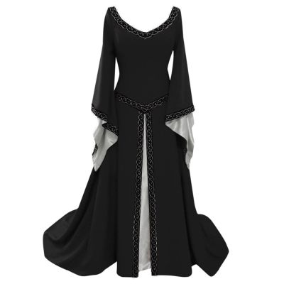Women's Medieval Vintage Maxi Dress with Trumpet Sleeves