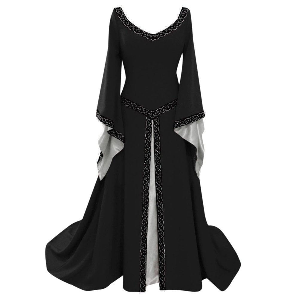Women's Medieval Vintage Maxi Dress with Trumpet Sleeves