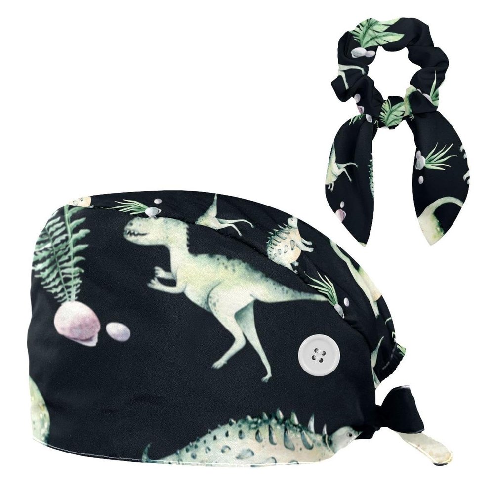 Scrub Turban Caps with Hair Ties and Buttons, Daisy Bee, Color 5, One Size