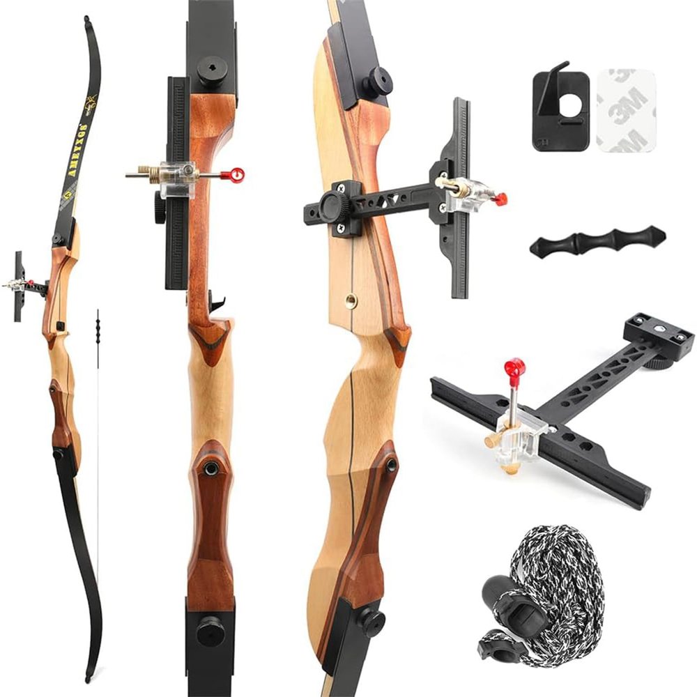 Recurve Bow Set for Beginners and Adults, 66/68/70 in. Takedown Wooden Bow, 14–40 lb, Right-Handed (68 in., 36 lb, Set 1, Black Limbs)