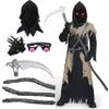 Spooktacular Creations Kids' Grim Reaper Costume with Glowing Eyes, Scary Phantom Halloween Costume for Boys, Black, Size L view 1