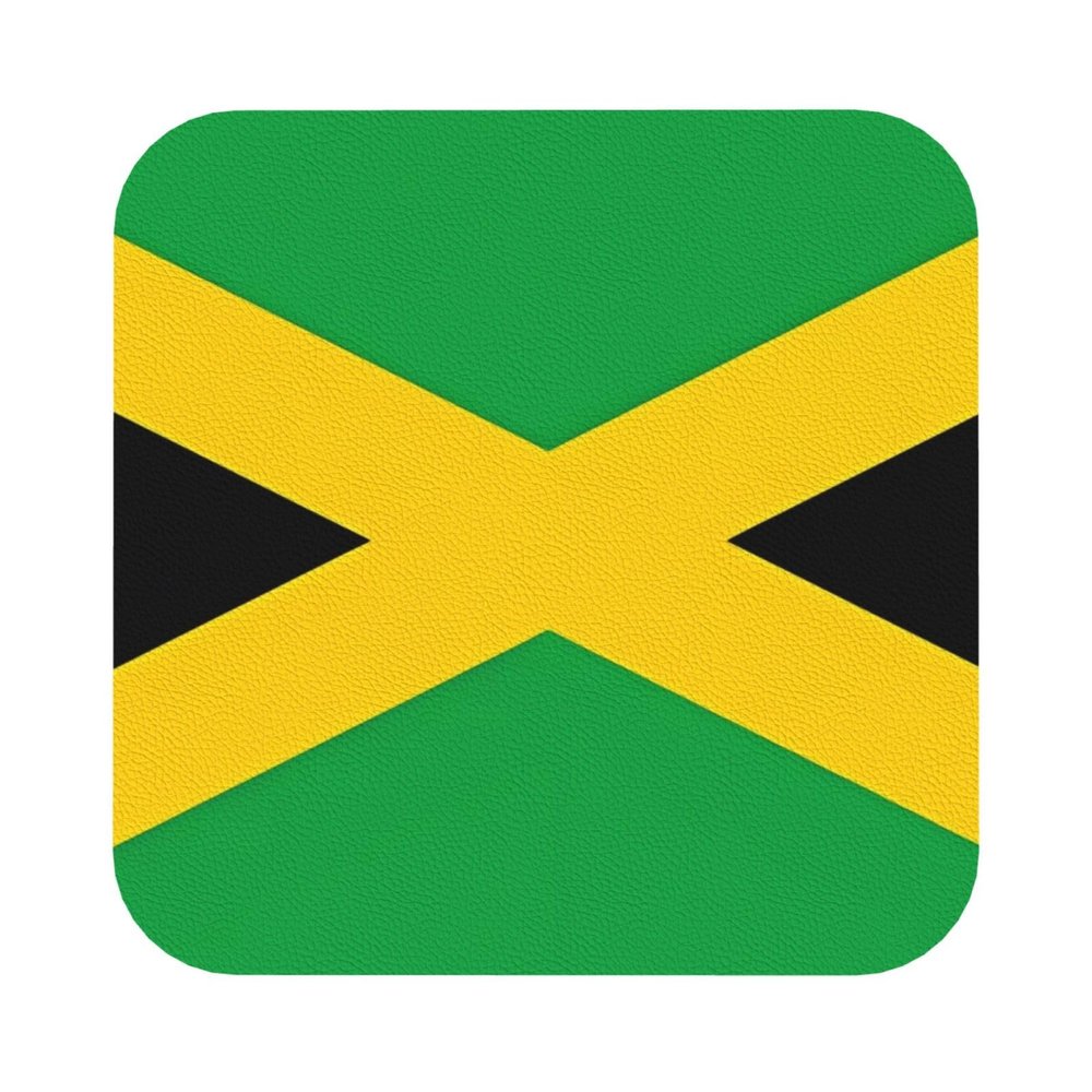 Decorative Leather Coasters with Jamaica Flag, Soft, Easy-Clean, Square, 10.2 x 10.2 cm