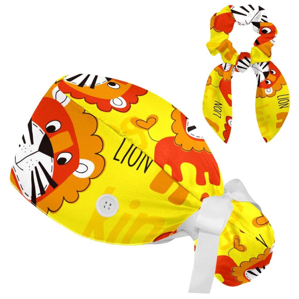 Lwe Sunset Work Cap with Buttons, Bow Hair Tie and Band Tie for Women with Long Hair, Multicolor 06, M/L