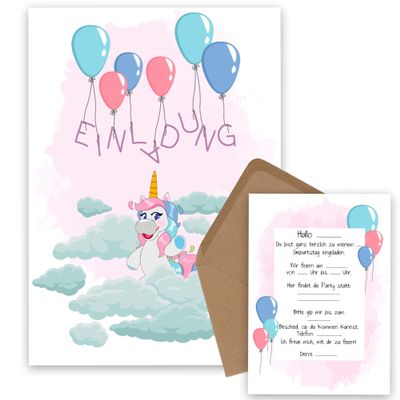 OWLBOOK Unicorn Invitations with Balloons, 50 Kids’ Birthday Invitations for Girls’ Unicorn-Themed Parties, Fill-In Cards