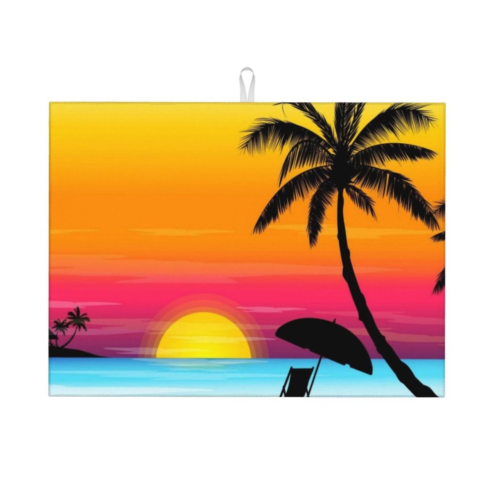 Sunset Palm Tree Printed Dish Drying Mat