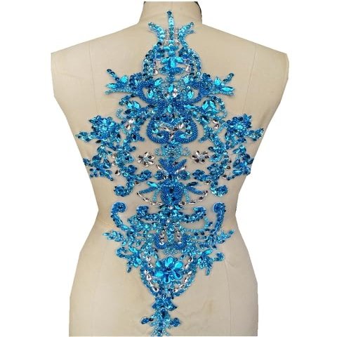 HIROYI 60 x 26 cm Handmade Rhinestone Beaded Applique for Sewing