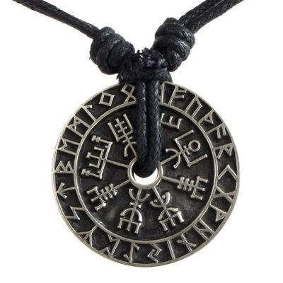 Vintage Viking Rune Compass Pendant Necklace for Men
