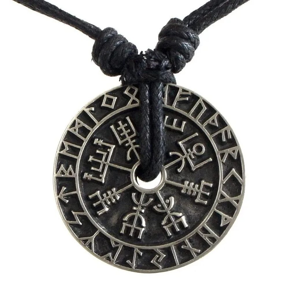 Vintage Viking Rune Compass Pendant Necklace for Men