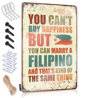Vintage Bar Decor: You Can't Buy Happiness but You Can Marry a Filipino Sign, Funny Home Sign, Beer Decor (20 x 30 cm)