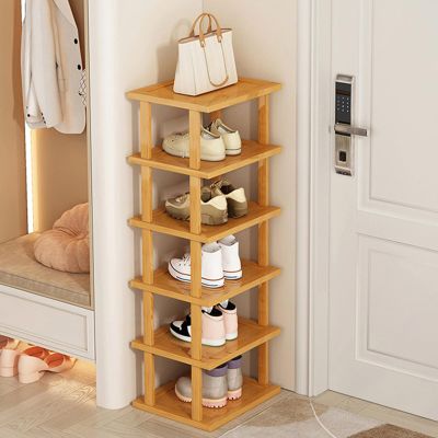 HshDUti 6-Tier Vertical Bamboo Shoe Rack, Narrow, Yellow