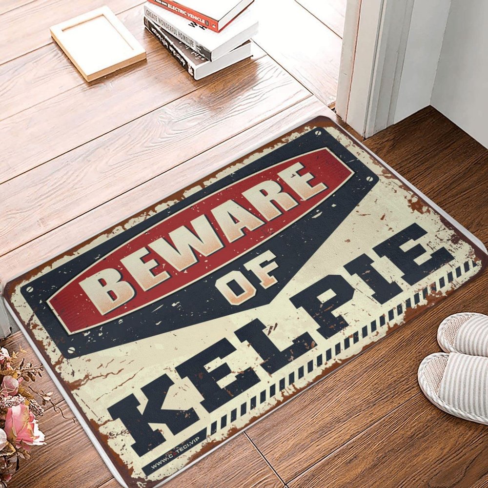Funny Sogns Beware of Kelpie Doormat, Large Welcome Mat, Outdoor Boys' Bedroom Decor (65 x 90 cm)