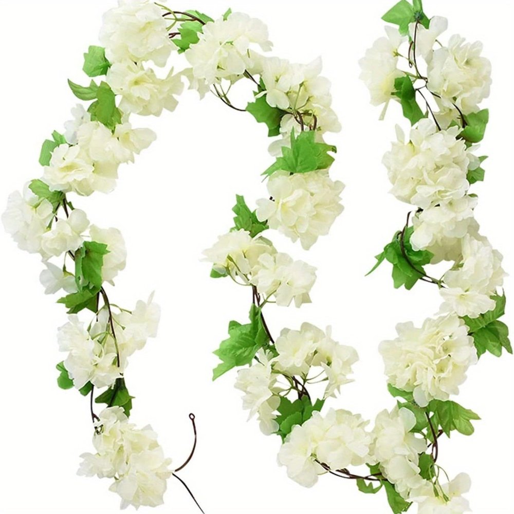HAOSHICS 2-Pack Artificial Cherry Blossom Flower Vines for Outdoor Use, Hanging Silk Flower Garland for Weddings, Parties, Home Decor, Japanese Kawaii Decor (White)
