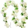 HAOSHICS 2-Pack Artificial Cherry Blossom Flower Vines for Outdoor Use, Hanging Silk Flower Garland for Weddings, Parties, Home Decor, Japanese Kawaii Decor (White) view 1