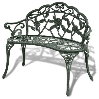 TRAGLO Outdoor Aluminum Park Bench, Rust-Free and Weather-Resistant, with Backrest and Armrests, for 2–3 People, Antique Green