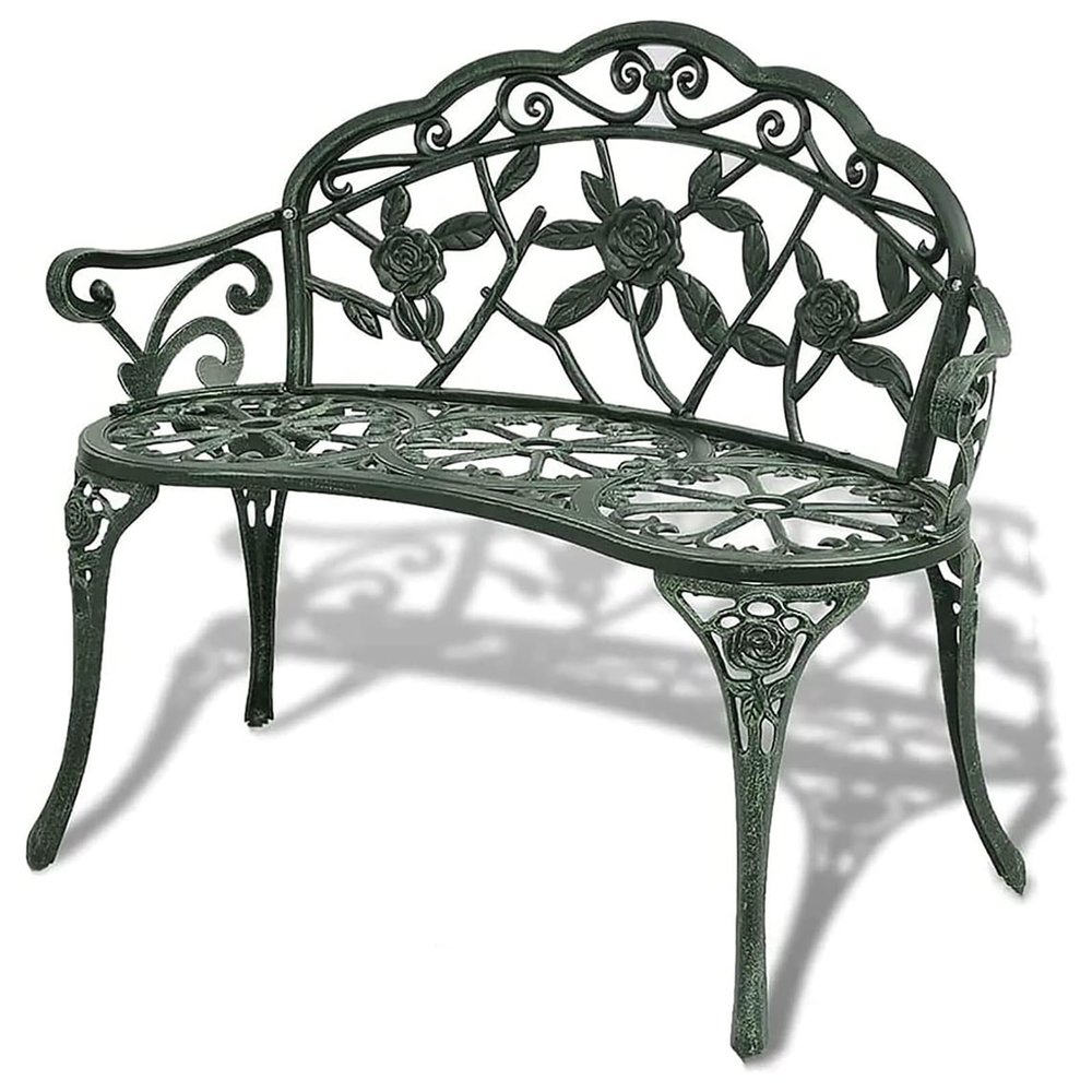 TRAGLO Outdoor Aluminum Park Bench, Rust-Free and Weather-Resistant, with Backrest and Armrests, for 2–3 People, Antique Green