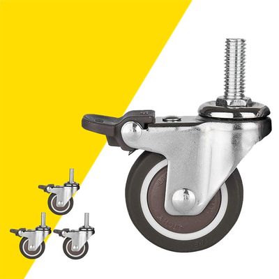 Heavy-Duty Swivel Casters with Brakes, Rubber Wheels, 360° Swivel, M6/M8/M10, Set of 4