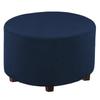 Round Ottoman Slipcover, Jacquard Stretch Footstool Protector with Elastic Bottom, Small Checks, Soft Washable Furniture Cover (Navy Blue, L) view 1