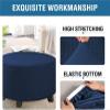 Round Ottoman Slipcover, Jacquard Stretch Footstool Protector with Elastic Bottom, Small Checks, Soft Washable Furniture Cover (Navy Blue, L) view 4